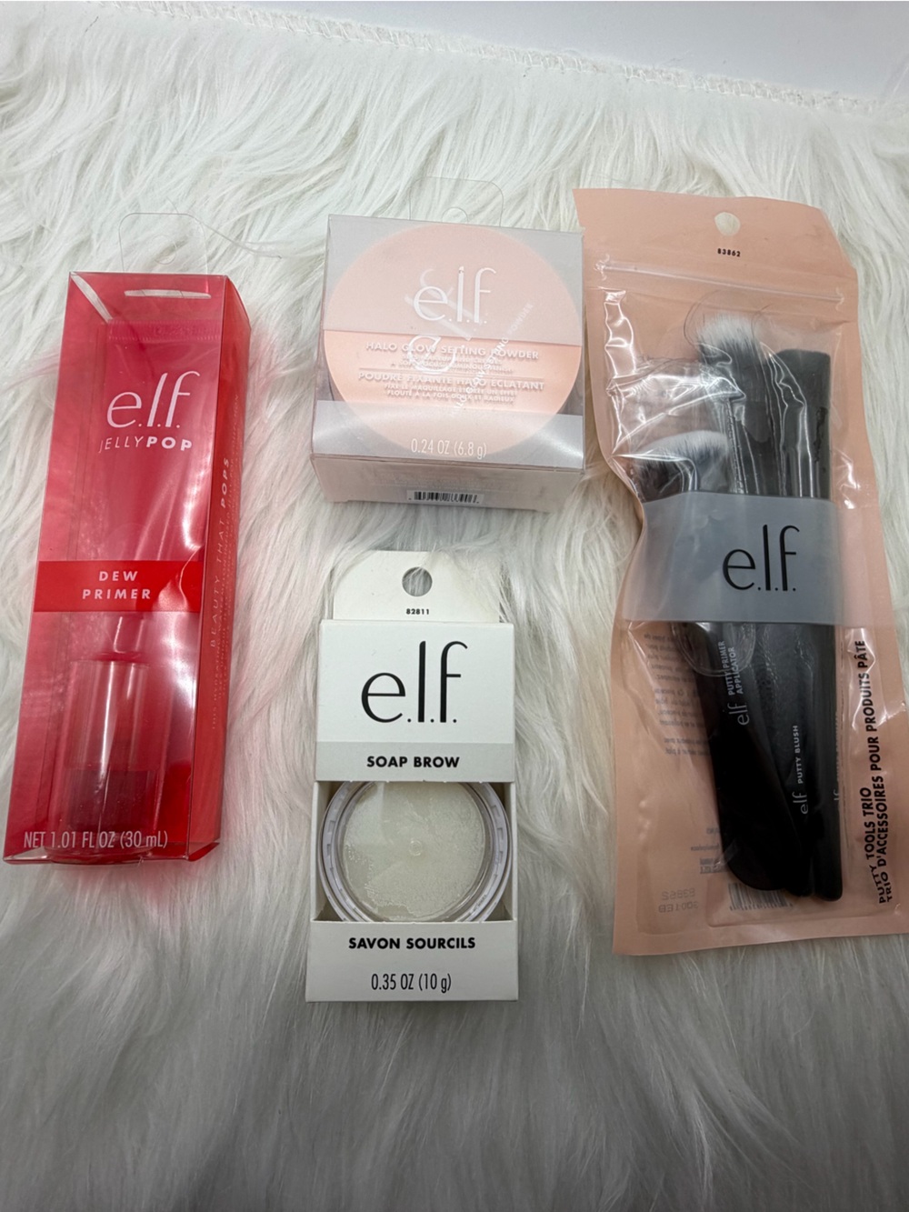 e.l.f. Makeup Set - Jelly Pop Primer, Halo Glow Powder, Face Brushes, Soap Brow